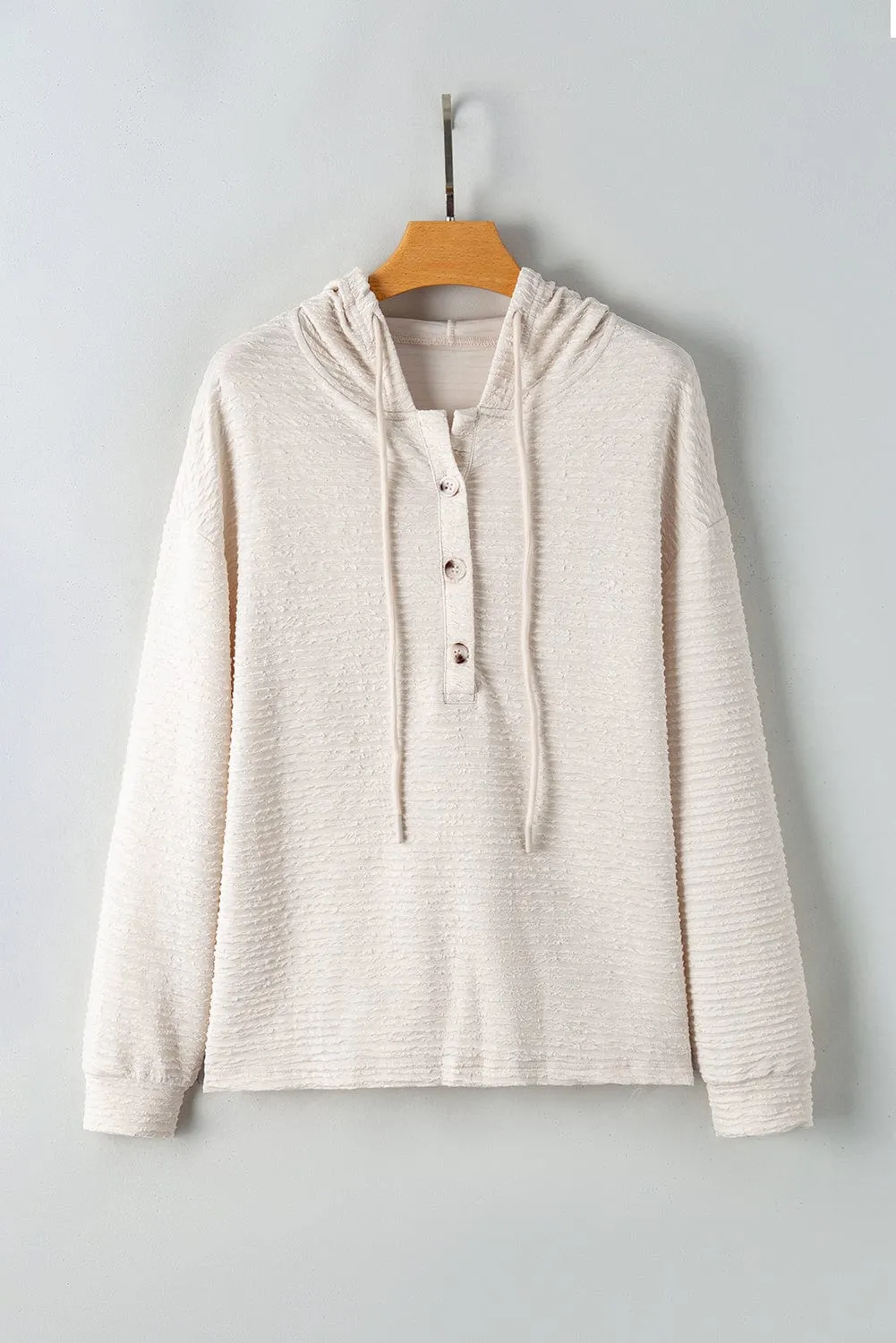 Apricot Lightweight Textured Buttoned Hoodie