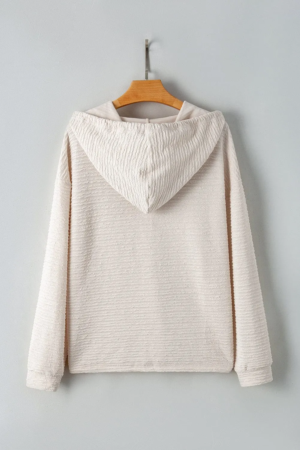 Apricot Lightweight Textured Buttoned Hoodie