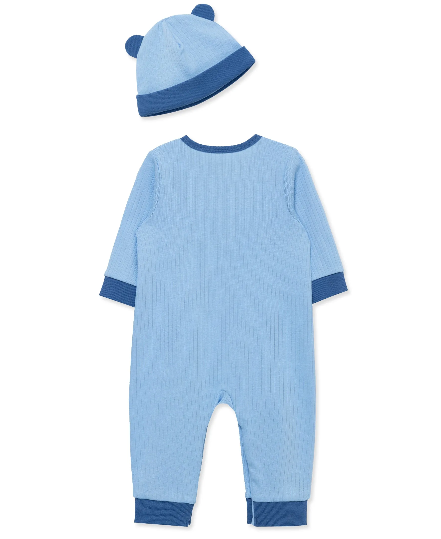 Blue Ribbed Coverall Set