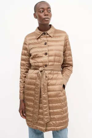 Brown Down Puffer Belted Coat