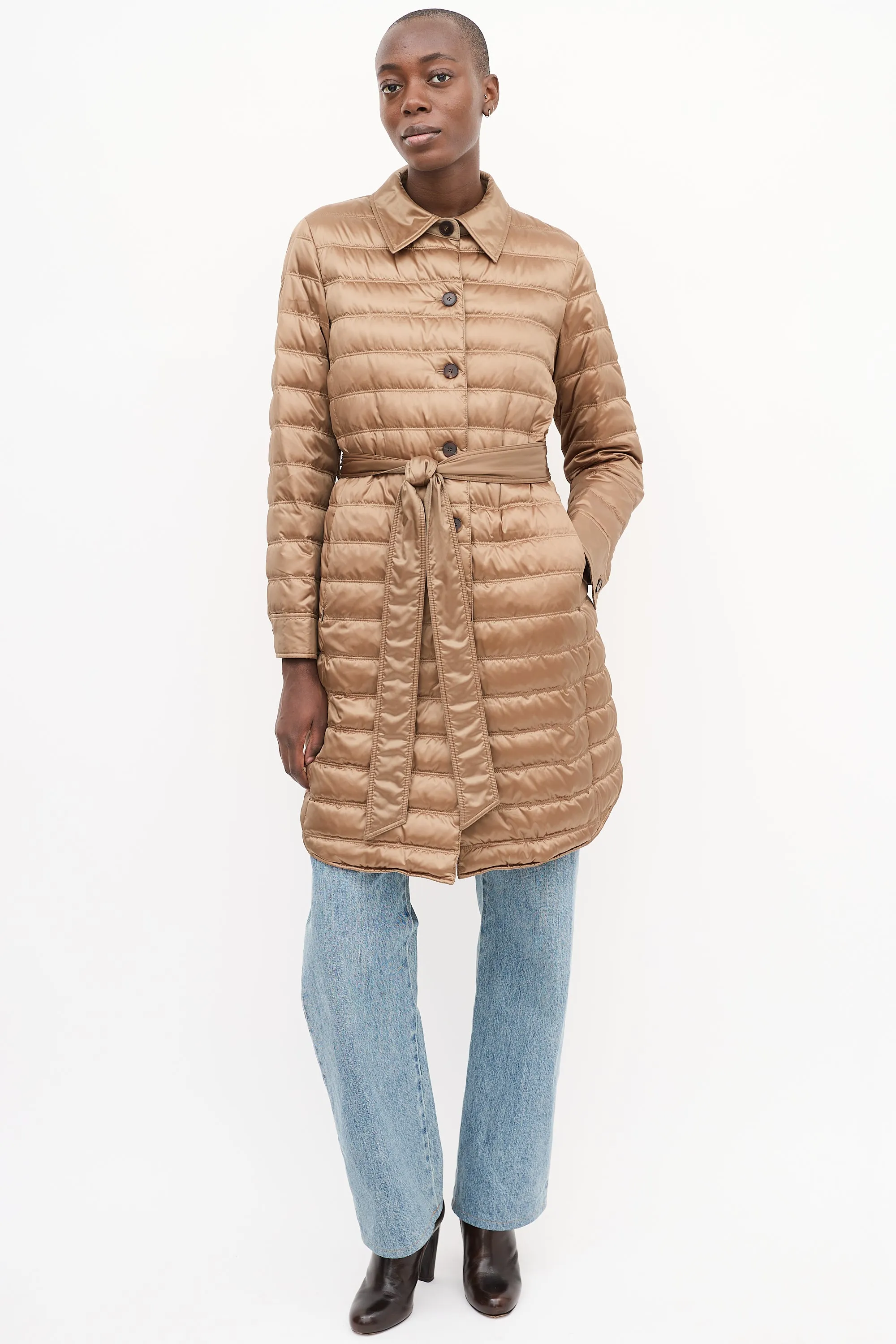 Brown Down Puffer Belted Coat