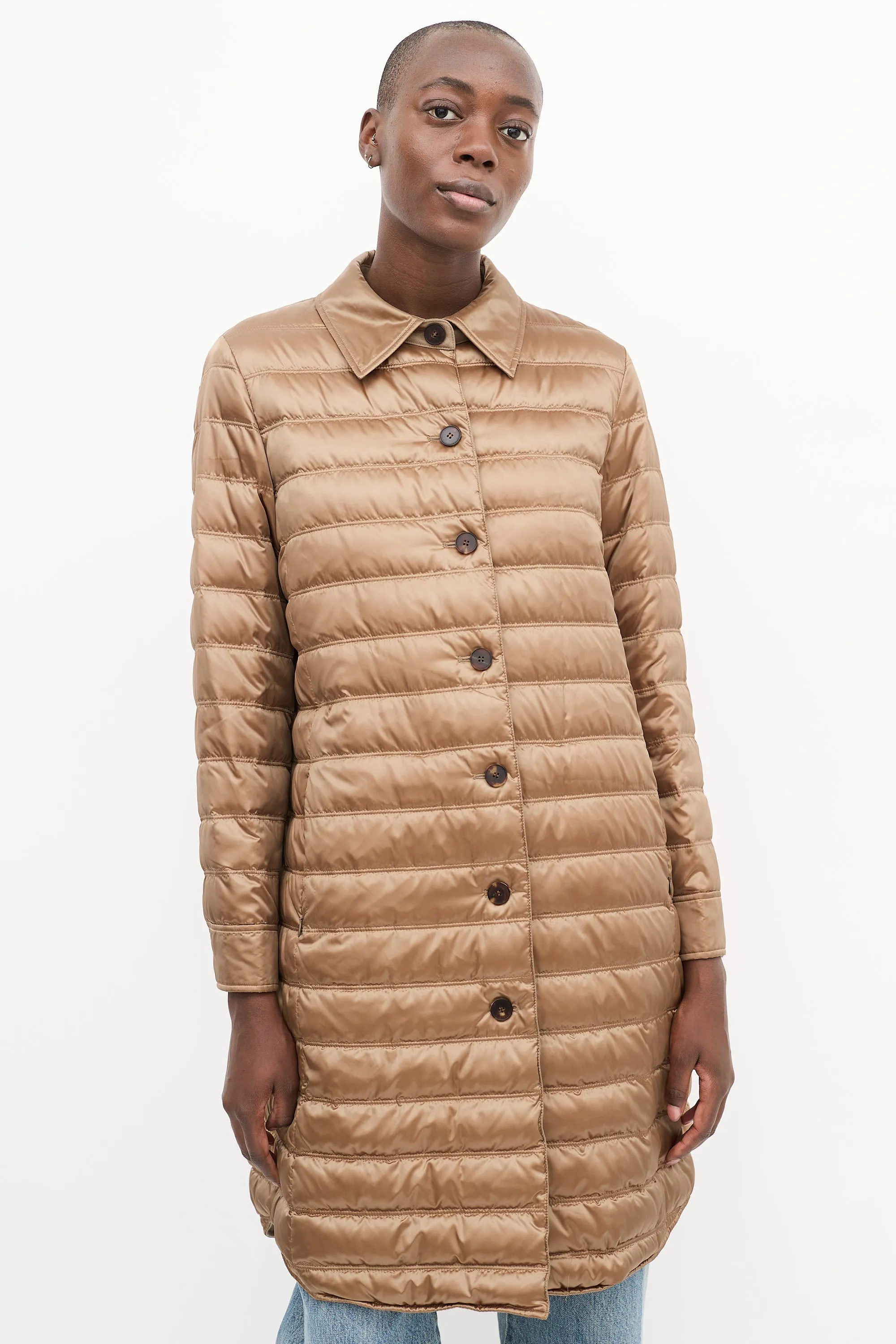 Brown Down Puffer Belted Coat