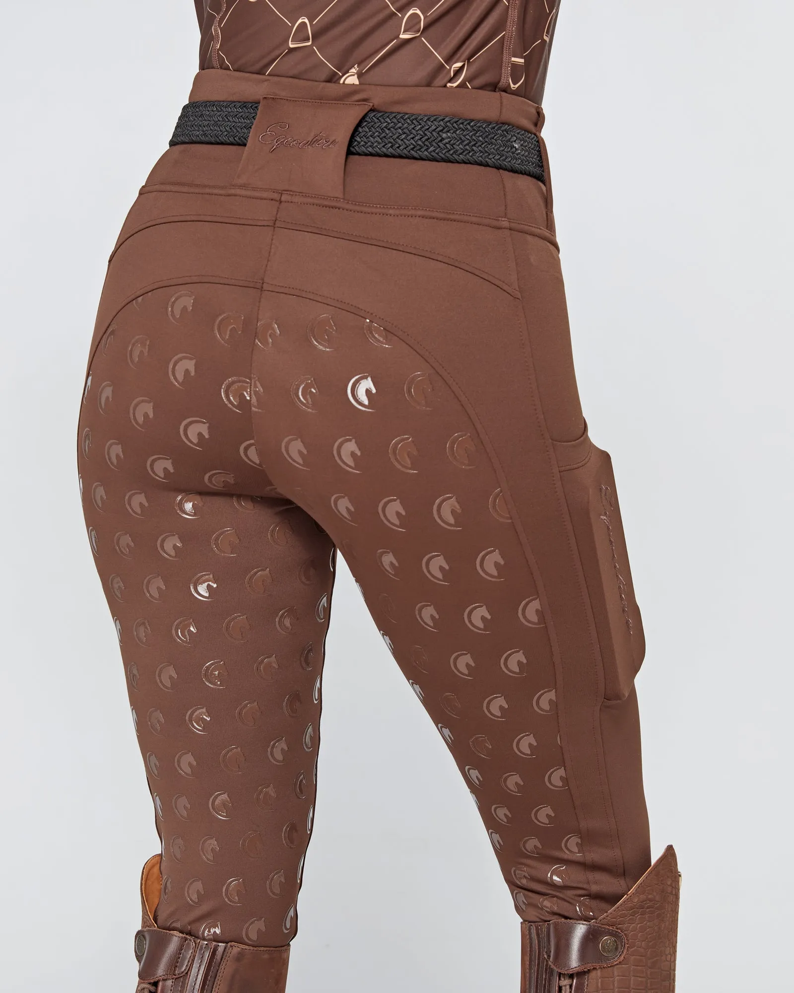 Brown Riding Leggings / Tights with Phone Pockets - CHOCOLATE