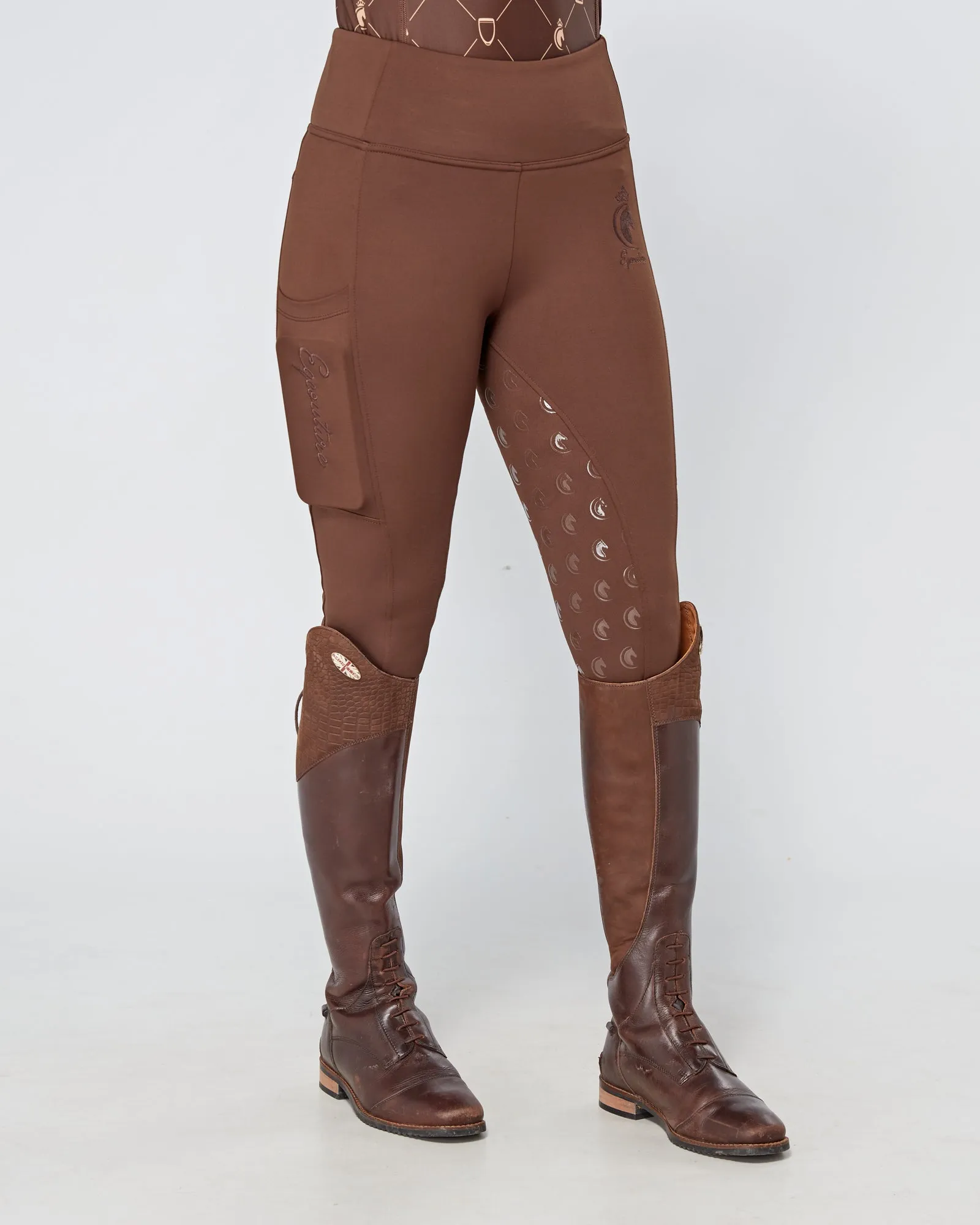 Brown Riding Leggings / Tights with Phone Pockets - CHOCOLATE