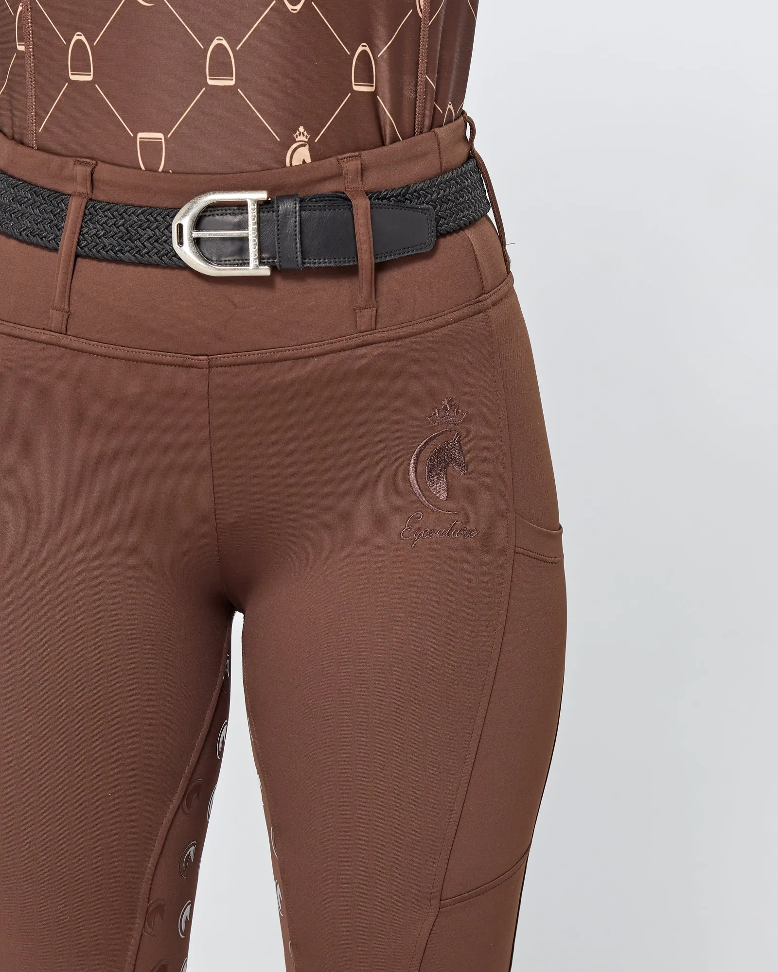 Brown Riding Leggings / Tights with Phone Pockets - CHOCOLATE