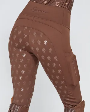 Brown Riding Leggings / Tights with Phone Pockets - CHOCOLATE