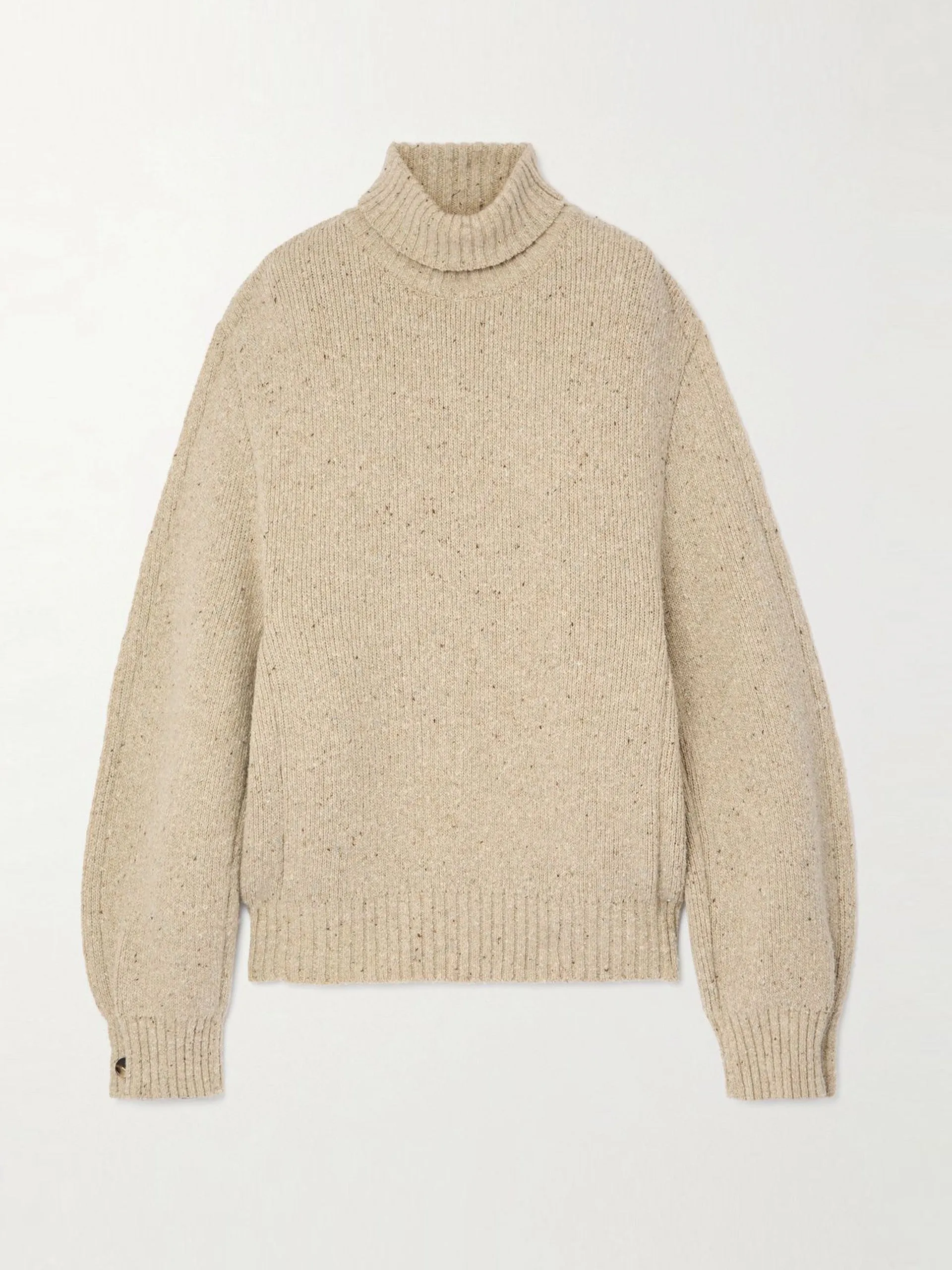 Button-detailed wool turtleneck sweater