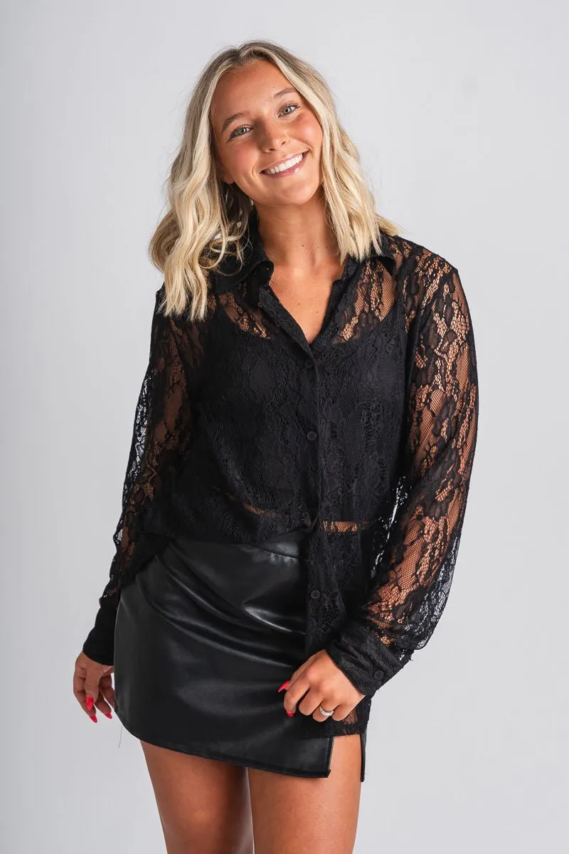 Charlotte lace button up top black