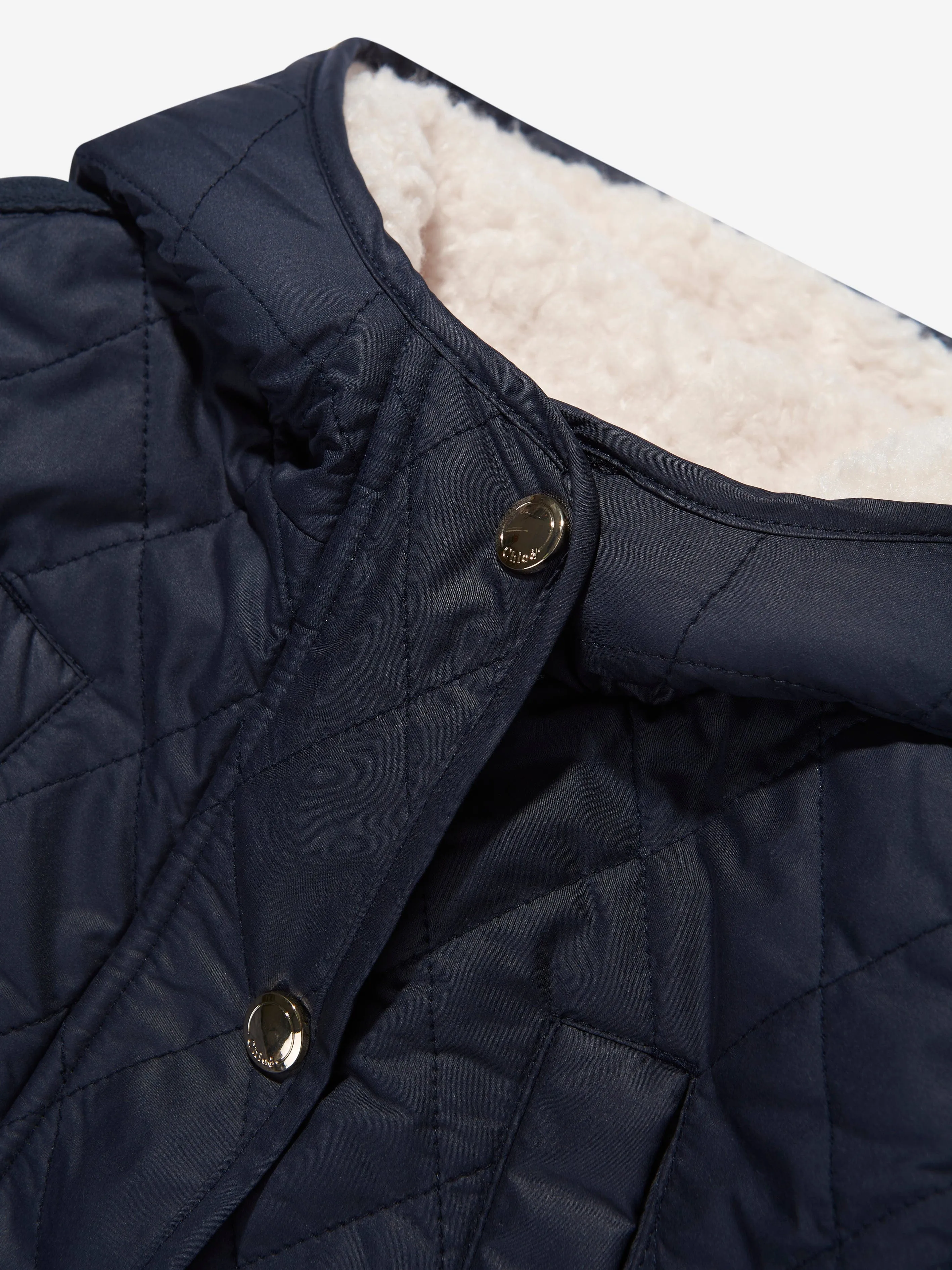 Chloé Girls Long Quilted Jacket in Navy