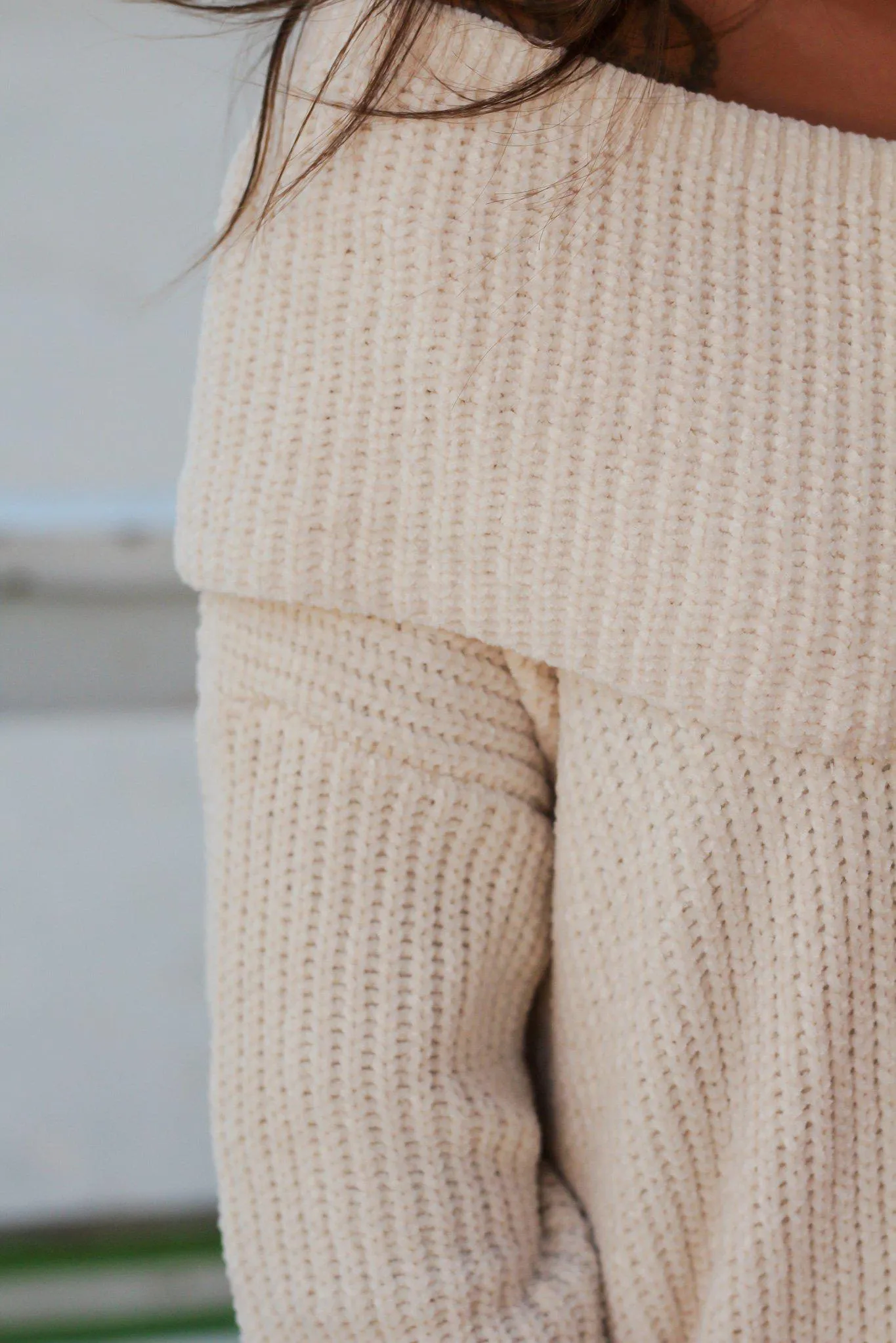 Cream Off Shoulder Knit Sweater