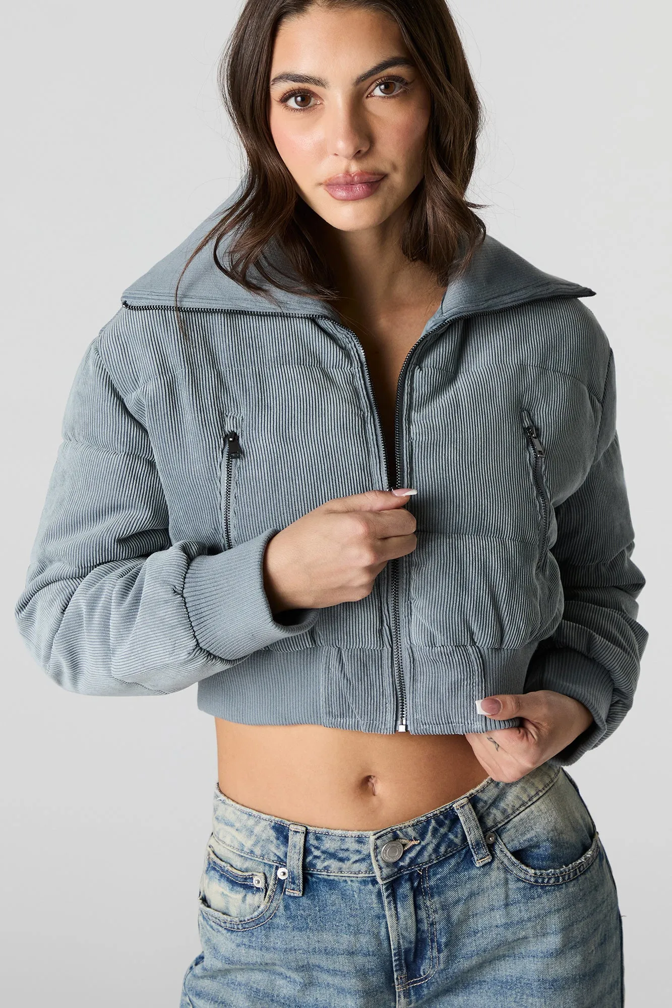 Cropped Corduroy Puffer Jacket