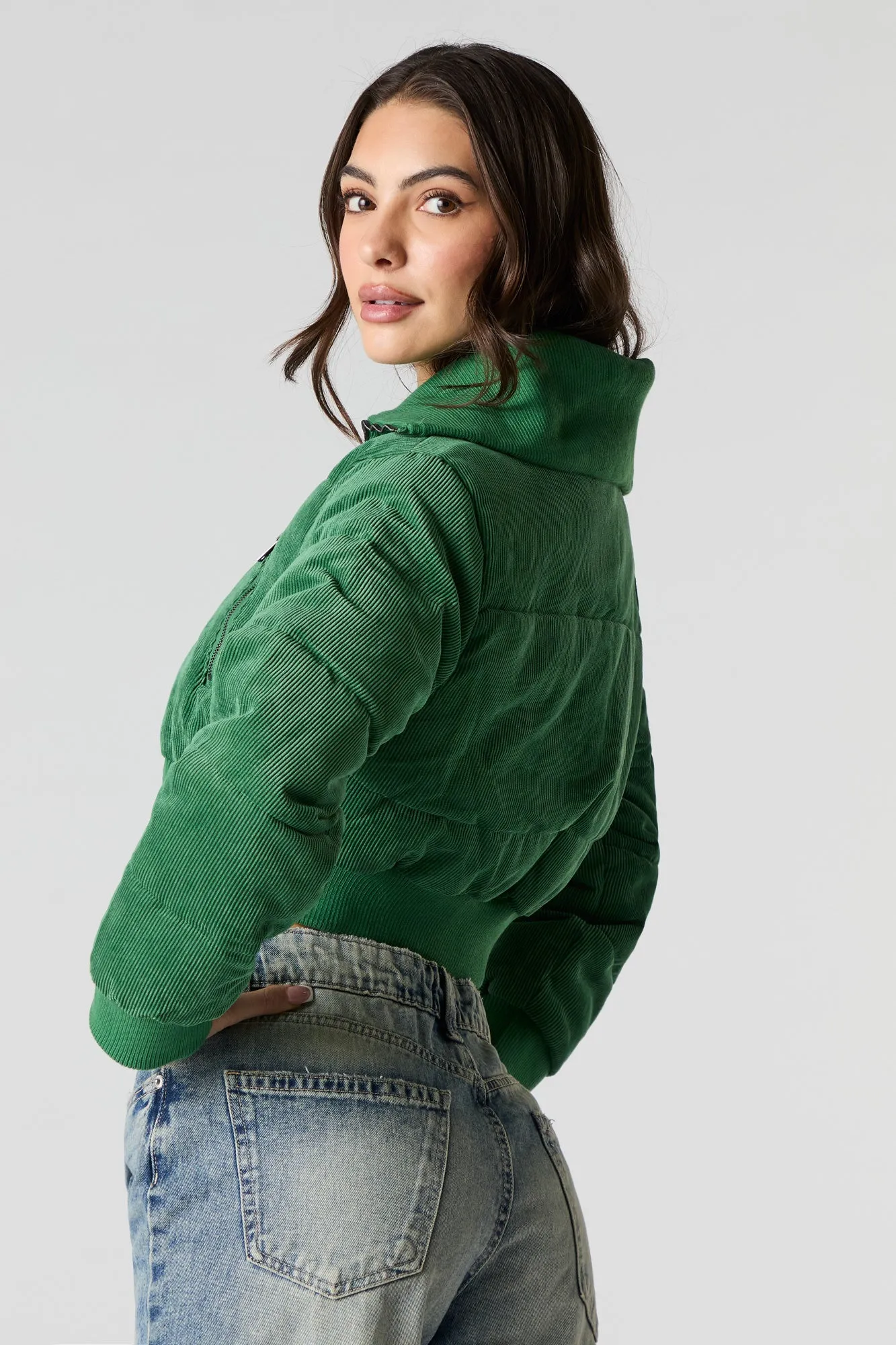 Cropped Corduroy Puffer Jacket