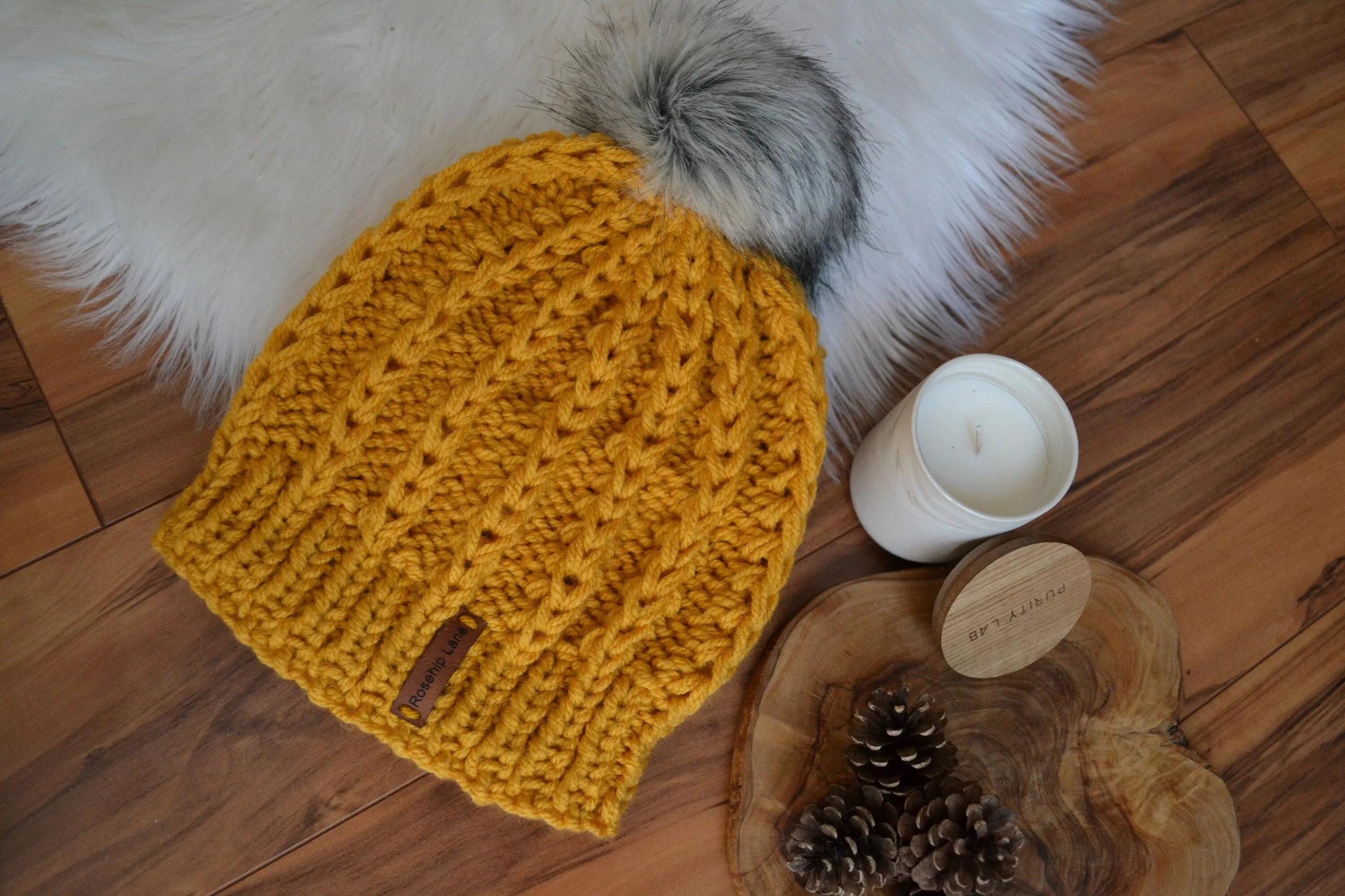 DIY Knitting Pattern The Happy Ribbed Beanie Women's Slouchy Oversized Pompom Hat Cap Toque Soft Warm Elegant