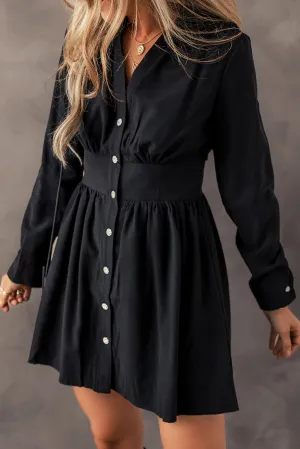 Elastic Cinched High Waist Shirt Mini Dress