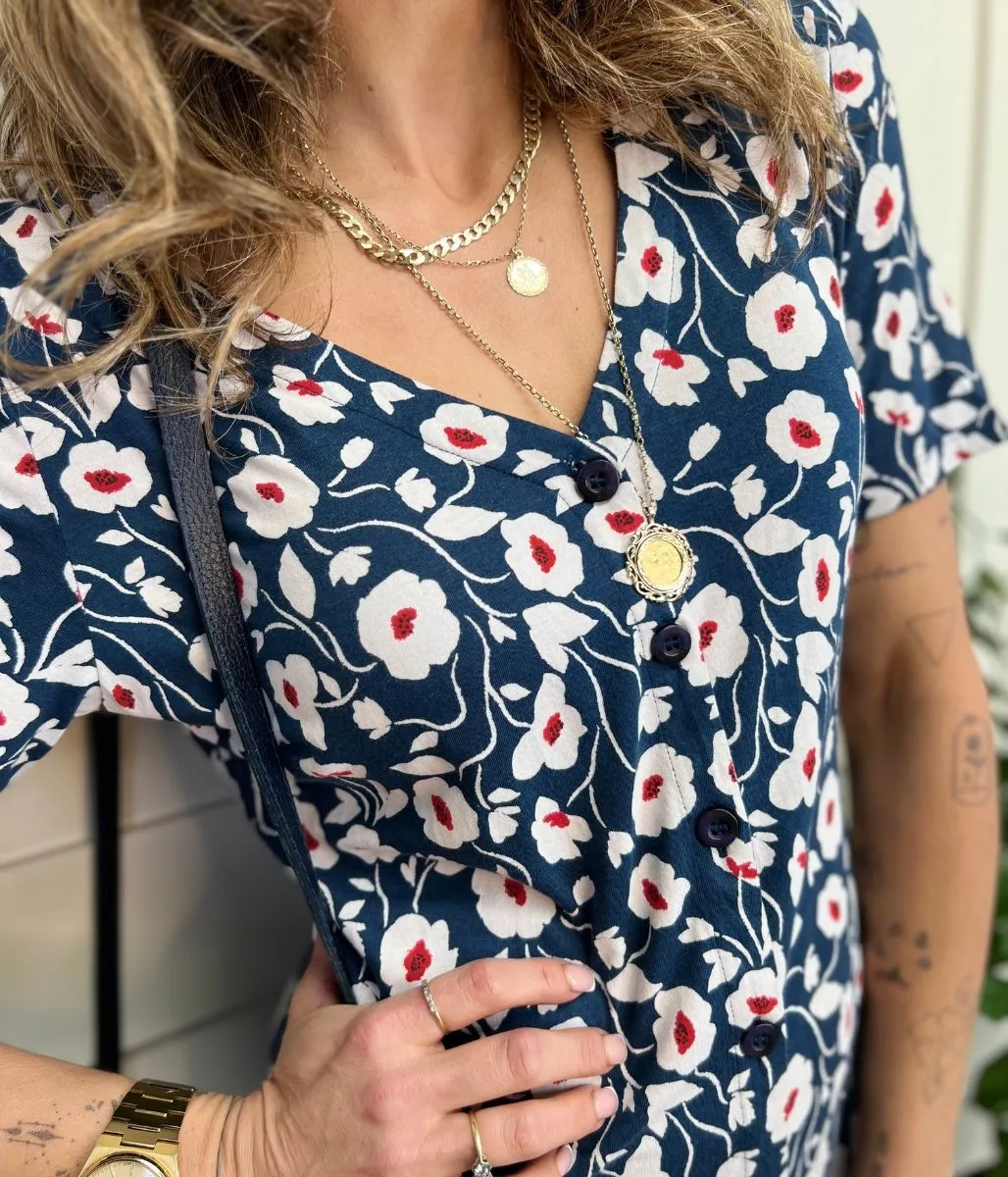 Ex Seasalt Navy Poppy Lilian Tea Dress