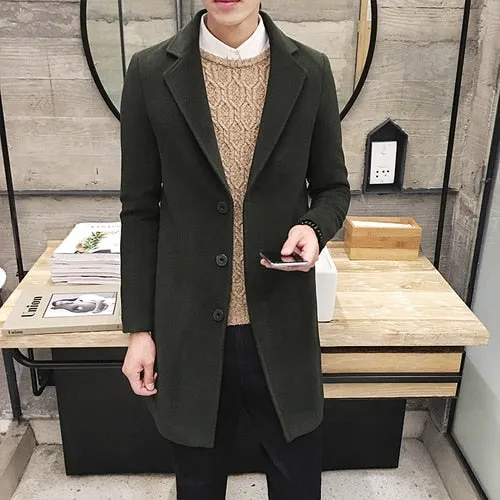 Fashion Men Wool &amp; Blends Mens Casual Business Trench Coat Mens Leisure Overcoat Male Punk Style Blends Dust Coats Jackets