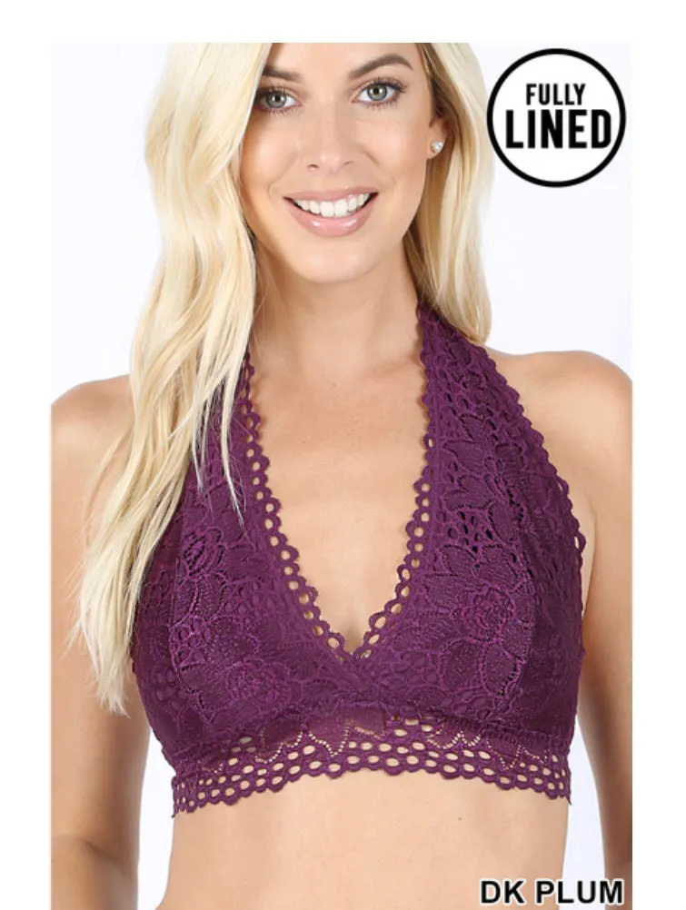 Halter Lace Stretch Bralette - Various colors