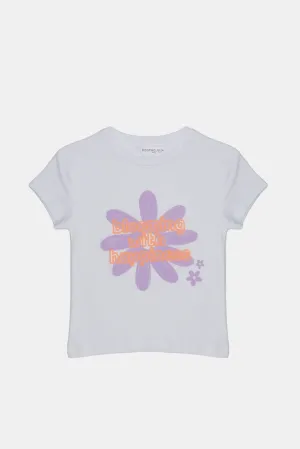 Infant Girls White Flower Print T-Shirt