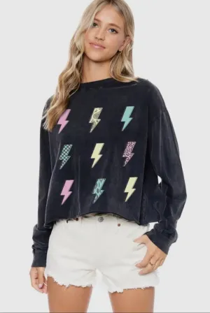 Lightning Bolts Bingo Graphic Long Sleeve Crop Tee