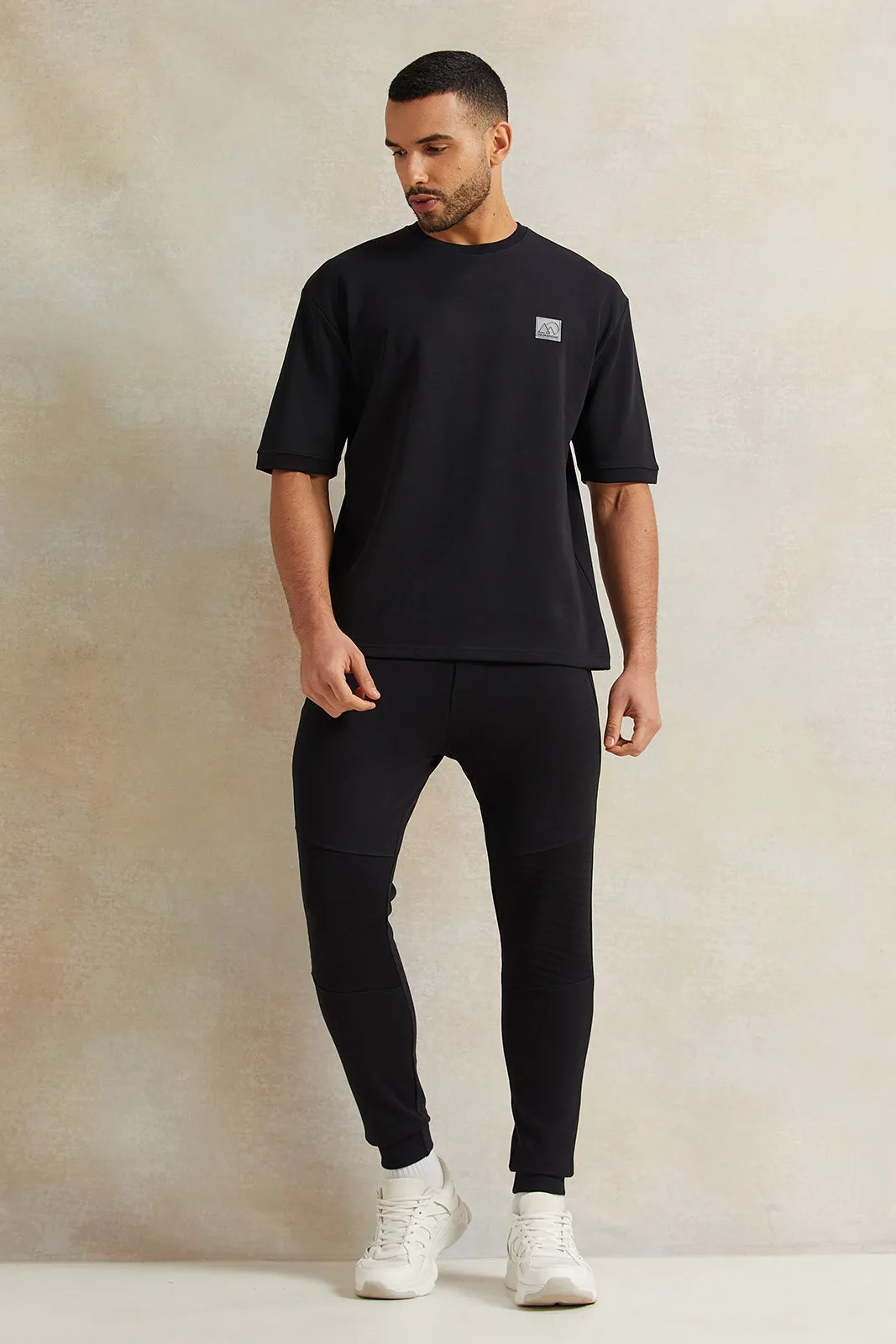 Men Black Pleated Interlock Lounge T-Shirt