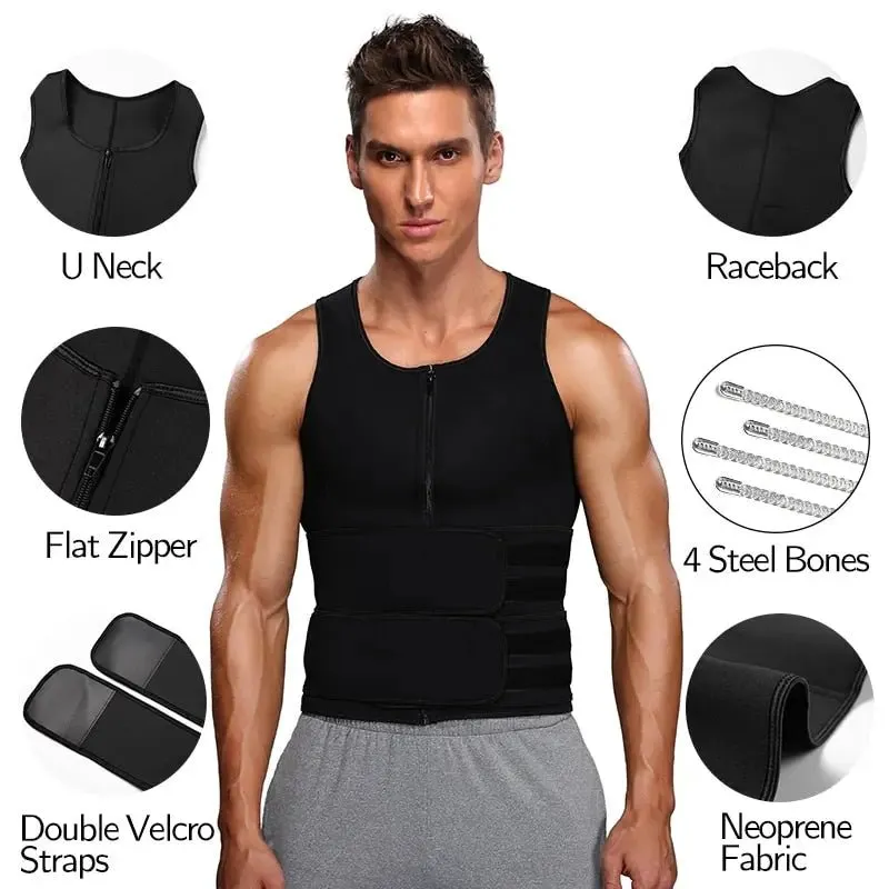 Men Waist Trainer Tank Tops Shapewear Slimming Body Shaper Compression Shirt Underwear for Weight Loss Workout Sauna Sweat Vest