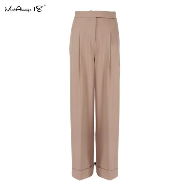 MNEALWAYS18 Comfortable Classic High Waist Pleated Wide Leg Zipper Fly Pants