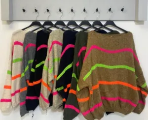 Neon Stripe Jumper - Stone