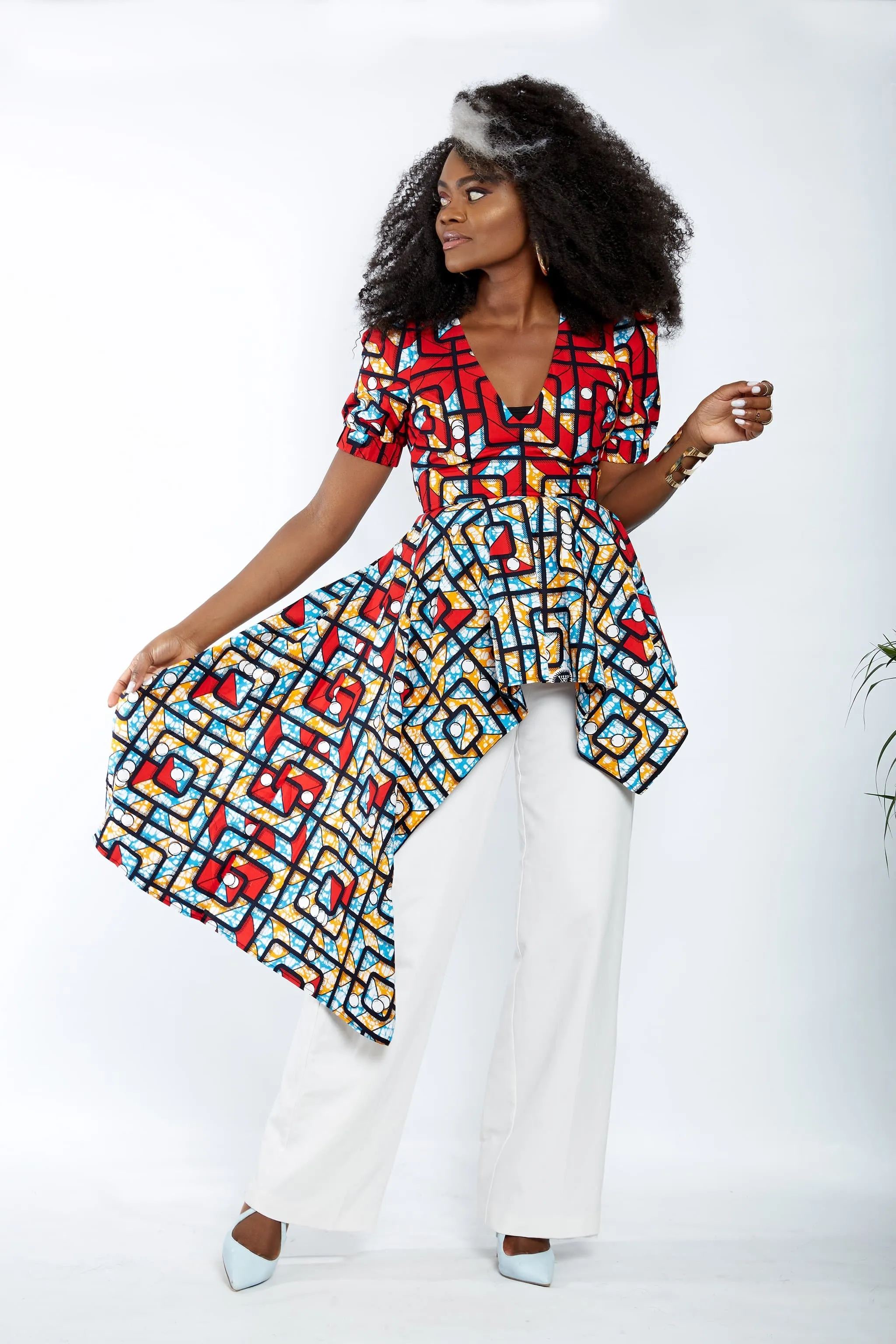 New In - Zuriel Venna African Print Asymmetric Blouse/Top