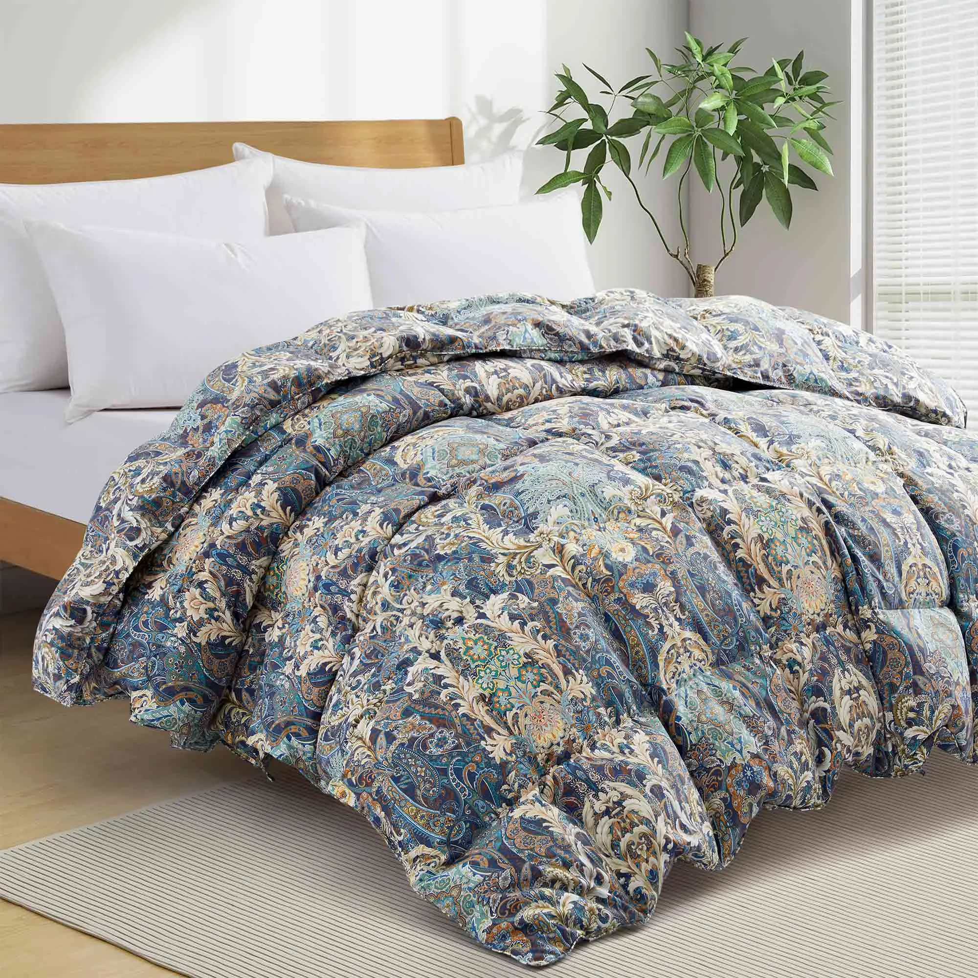 Paisley Print Goose Feather and Down Comforter Vintage Aesthetic Style