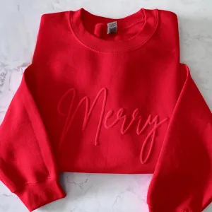 "Merry" Embroidered Christmas Sweatshirt – Elegant Holiday Style