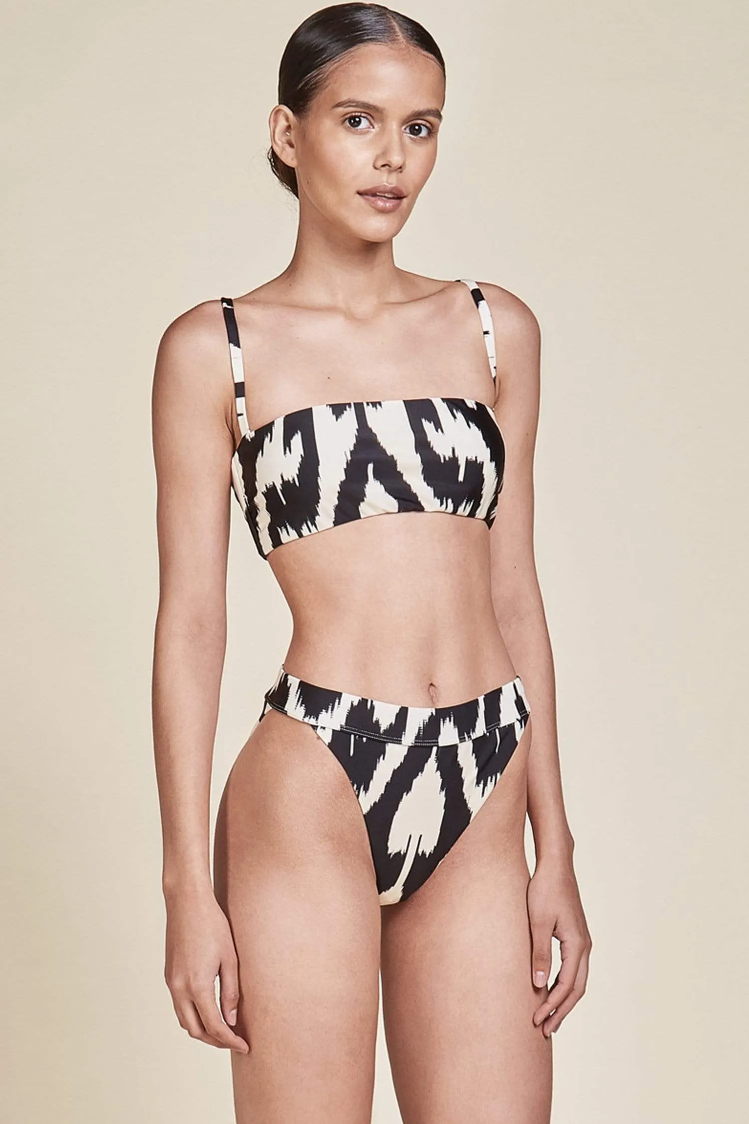 RETRO HIGH LEG CUT BIKINI BOTTOM AFRICA 20 ANIMAL PRINT BLACK & WHITE