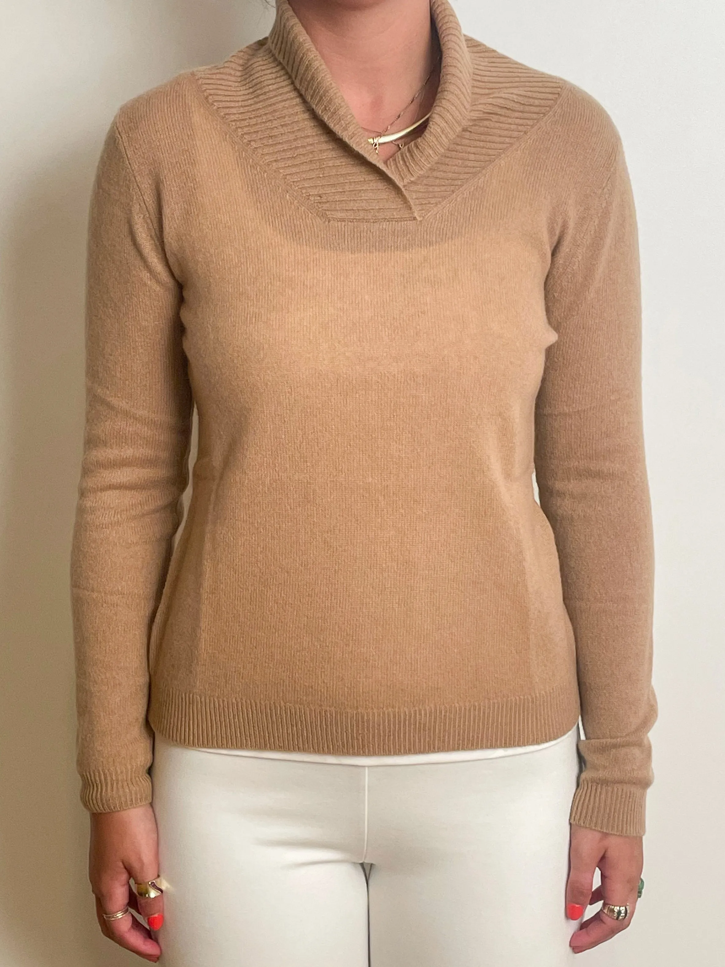 Ribbed Collar Pullover - Camel