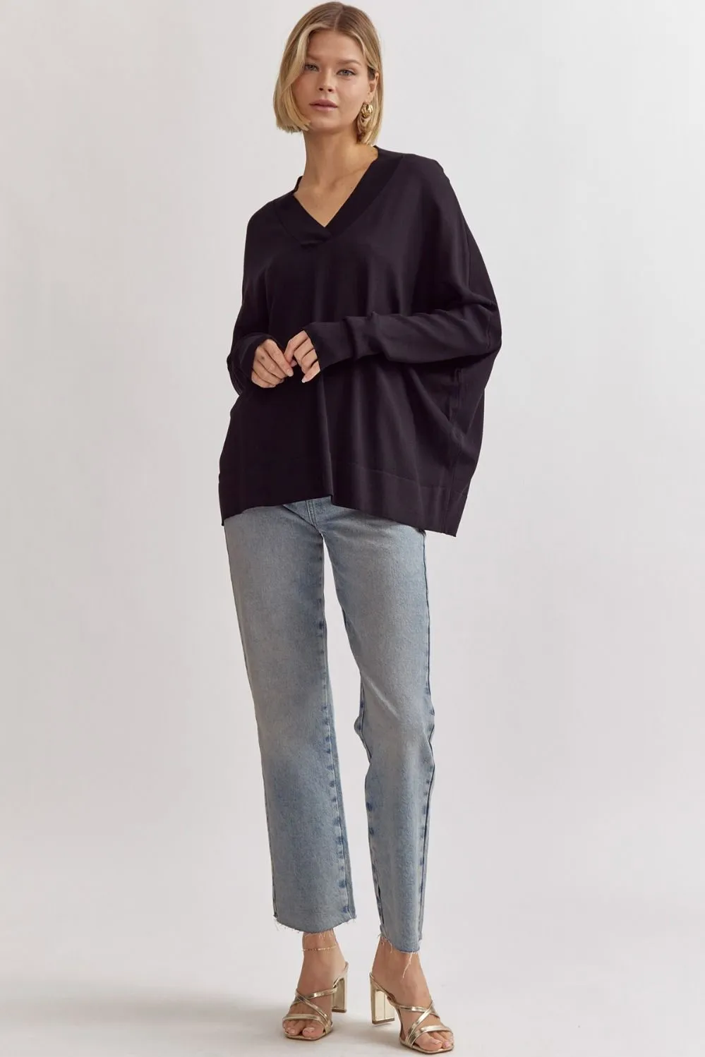 Shay V-Neck Knit Top - Black