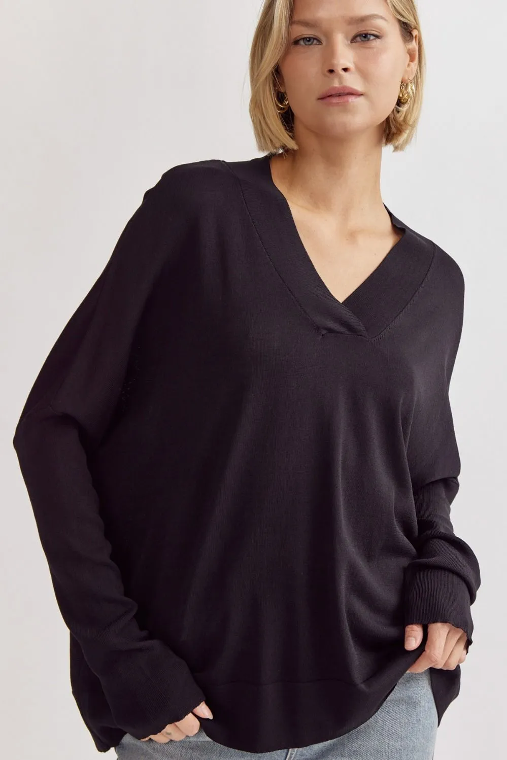 Shay V-Neck Knit Top - Black