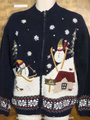 Skiing Snowmen Funny Ugly Christmas Sweaters