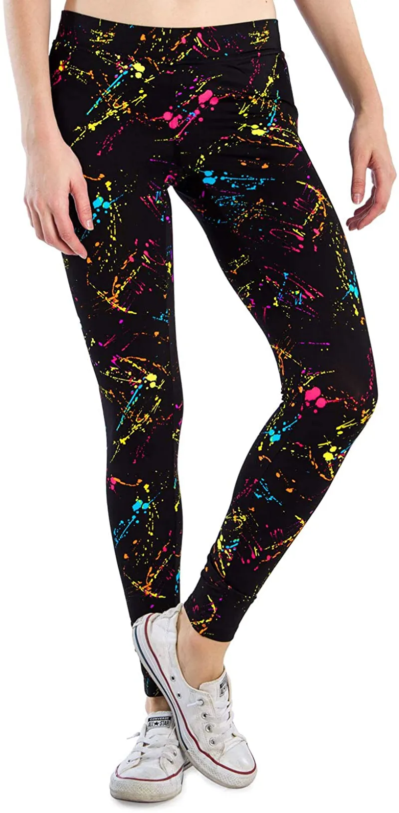 Splatter Neon Leggings - Neon Retro Rainbow Tights for Women