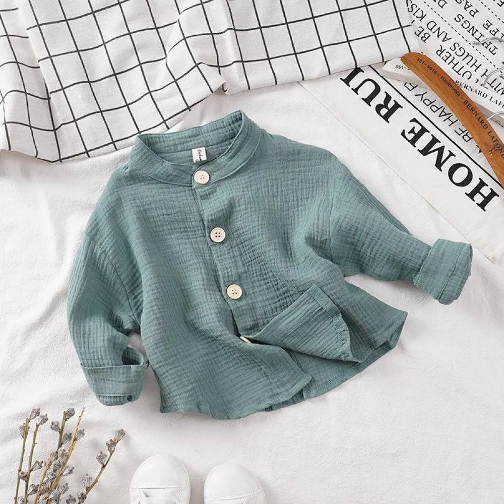 Spring and Autumn Children's Cotton Linen Collar Shirts Boys and Girls Long Sleeve Shirts Wholesale Kids Clothes