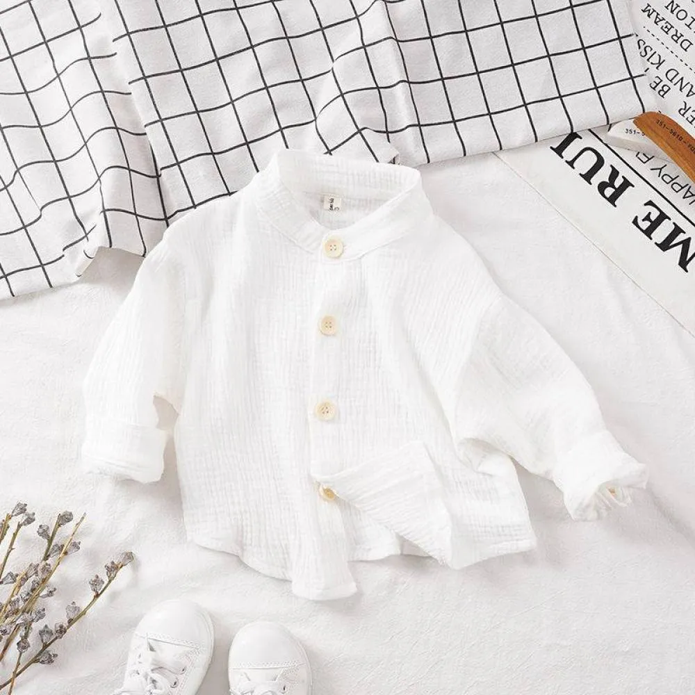 Spring and Autumn Children's Cotton Linen Collar Shirts Boys and Girls Long Sleeve Shirts Wholesale Kids Clothes