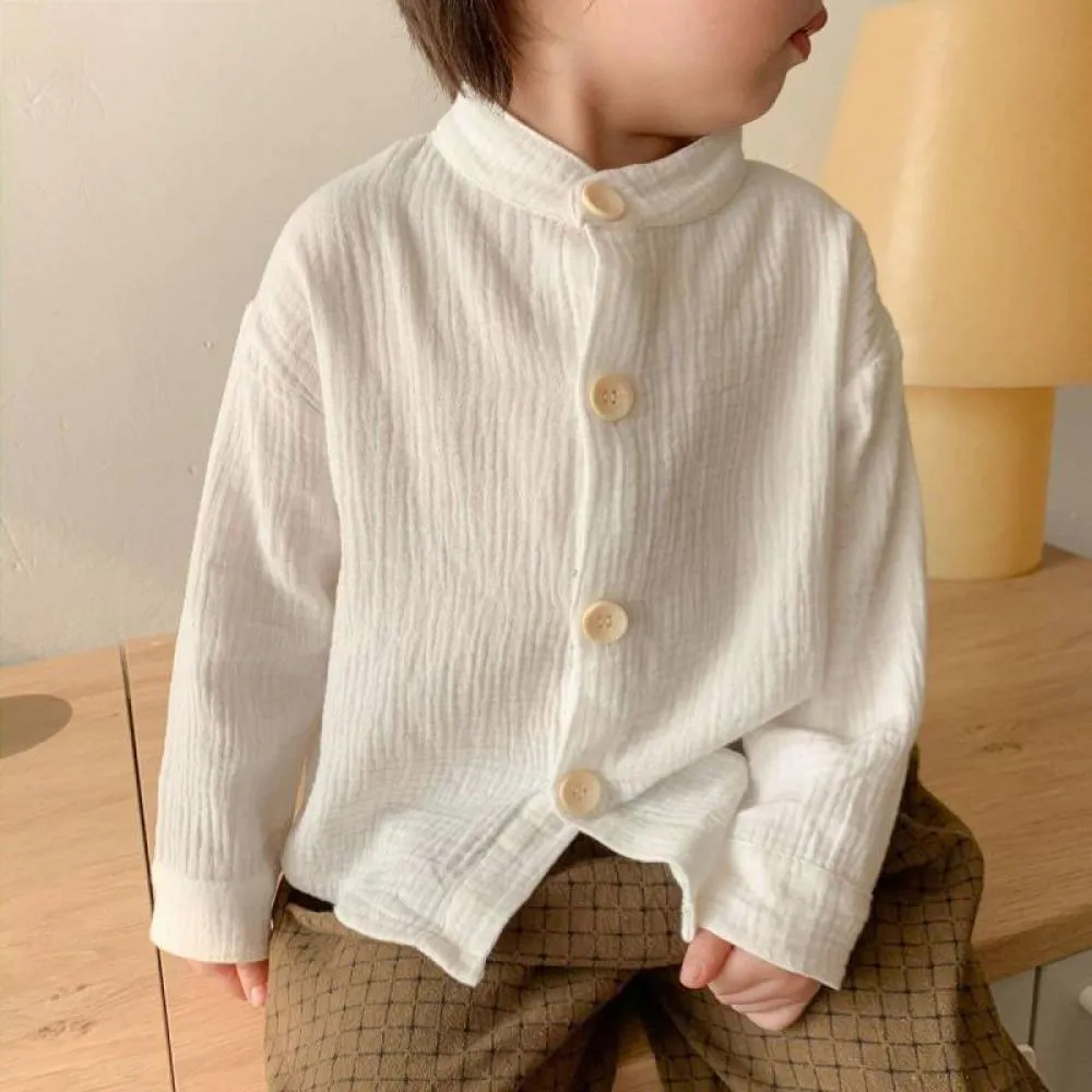 Spring and Autumn Children's Cotton Linen Collar Shirts Boys and Girls Long Sleeve Shirts Wholesale Kids Clothes