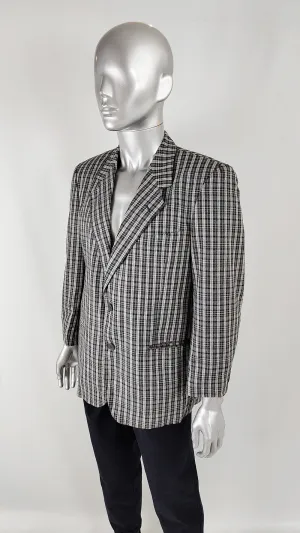 Texitaly Vintage Mens Italian Linen, Wool & Silk Check Blazer