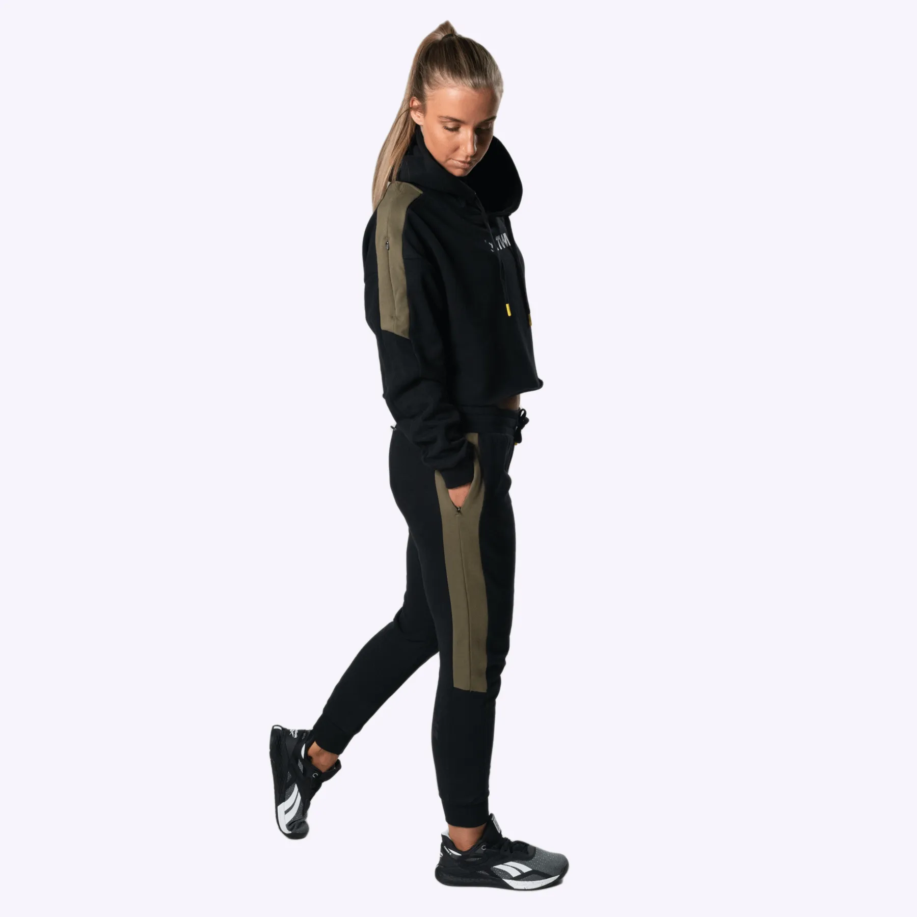 The WOD Life - Women's Wanderer Cropped Hoodie - BLACK/KHAKI