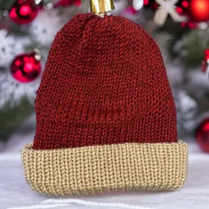 Toboggan, Loom Knit, w/Brim, Red/Brown