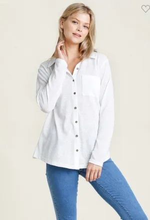 Umgee Collared Slub Knit Button Down