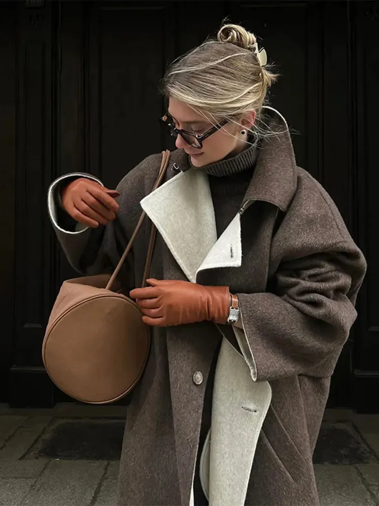 Vintage single breasted long wool overcoat trench coat with belt