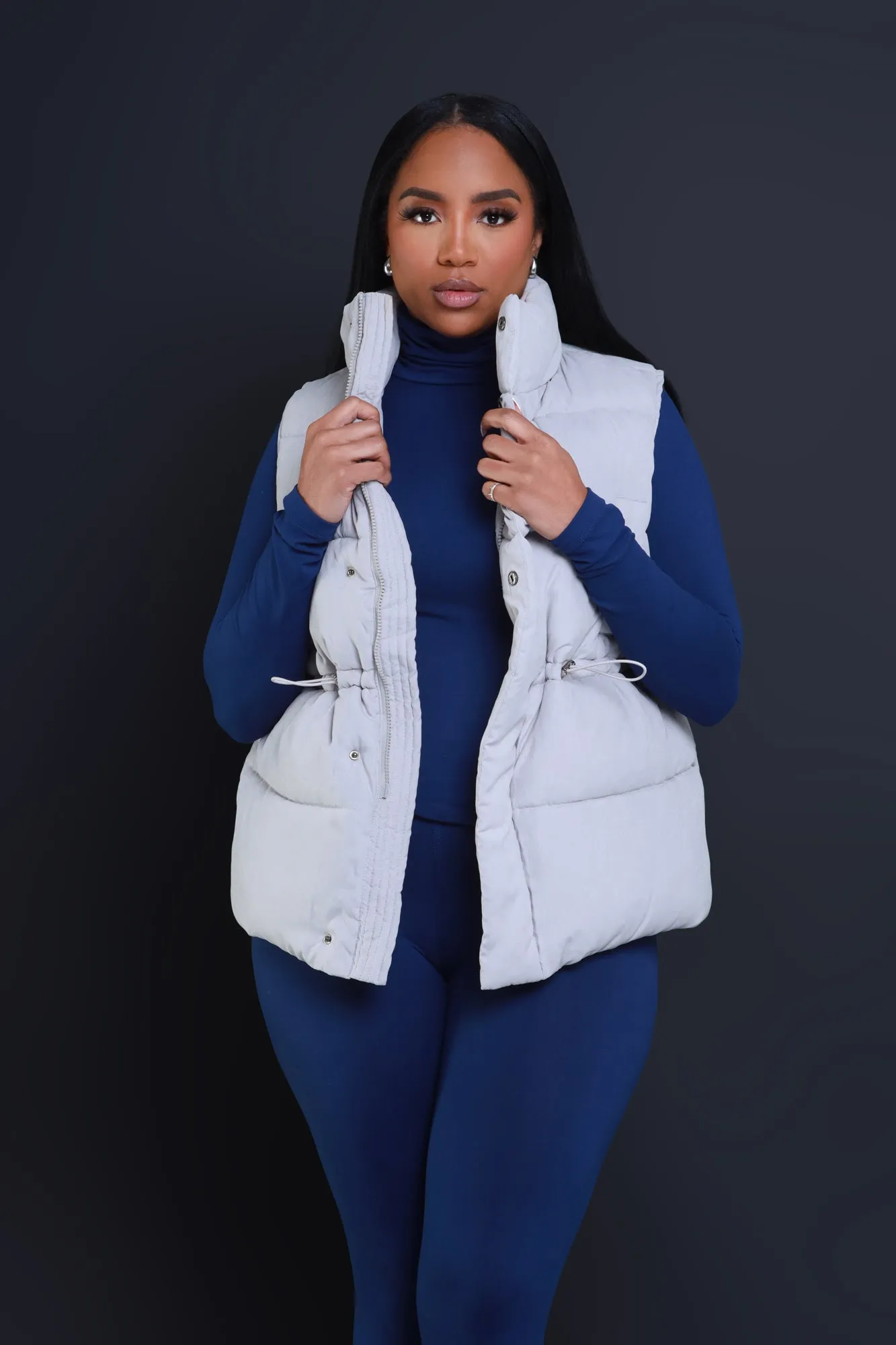 With The Crew Oversized Puffer Vest - Grey