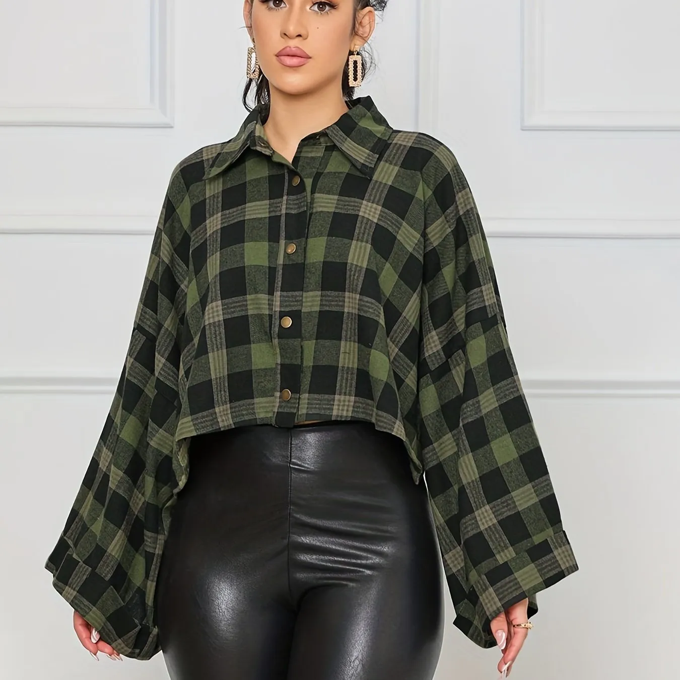 Women Casual  Long Sleeve Button Up Batwing  Top